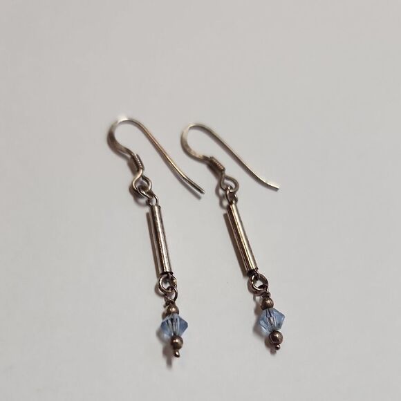 Sterling Silver 925 and Blue Dangle Earrings - Picture 1 of 2